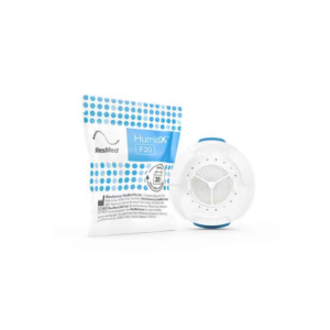 Plano próximo de um pacote de Humidx F20 e um Humidx F20 fora da embalagem.