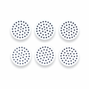 Imagen frontal de 6 filtros de carbón activado de algodón